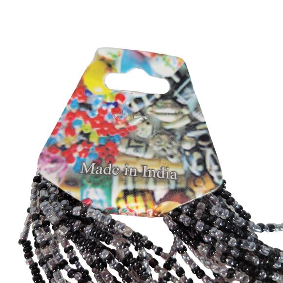 48" Long Black Gray Seed Bead Necklace Boho Multistrand India Handmade NEW - Picture 8 of 9